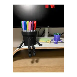 3D Baskı Hareketli Gülen Kalemlik - Eklemli Masaüstü Organizer - Siyah