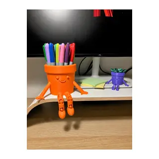 3D Baskı Hareketli Gülen Kalemlik - Eklemli Masaüstü Organizer - Turuncu