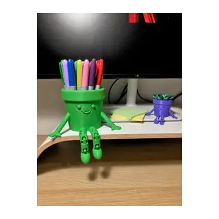 3D Baskı Hareketli Gülen Kalemlik - Eklemli Masaüstü Organizer - Yeşil