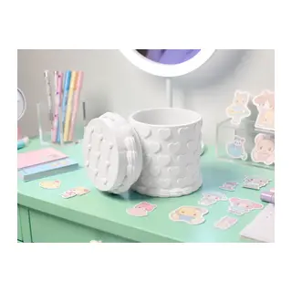 3D Baskı Kabartma Kalp Desenli Kapaklı Kalemlik - Masaüstü Organizer - Beyaz