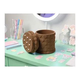 3D Baskı Kabartma Kalp Desenli Kapaklı Kalemlik - Masaüstü Organizer - Kahverengi
