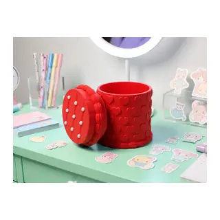 3D Baskı Kabartma Kalp Desenli Kapaklı Kalemlik - Masaüstü Organizer - Kırmızı