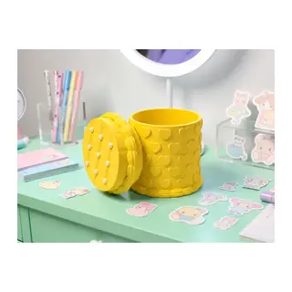 3D Baskı Kabartma Kalp Desenli Kapaklı Kalemlik - Masaüstü Organizer - Sarı