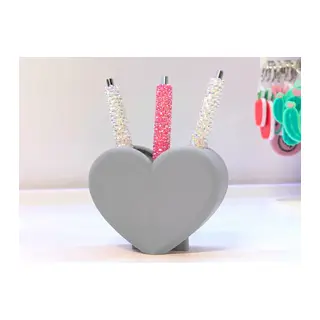 3D Baskı Kalp Şekilli Kalemlik - Masaüstü Organizer - Gri