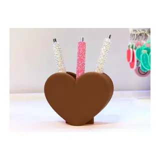 3D Baskı Kalp Şekilli Kalemlik - Masaüstü Organizer - Kahverengi