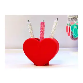 3D Baskı Kalp Şekilli Kalemlik - Masaüstü Organizer - Kırmızı