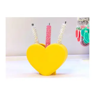 3D Baskı Kalp Şekilli Kalemlik - Masaüstü Organizer - Sarı