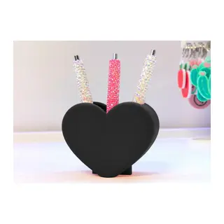 3D Baskı Kalp Şekilli Kalemlik - Masaüstü Organizer - Siyah