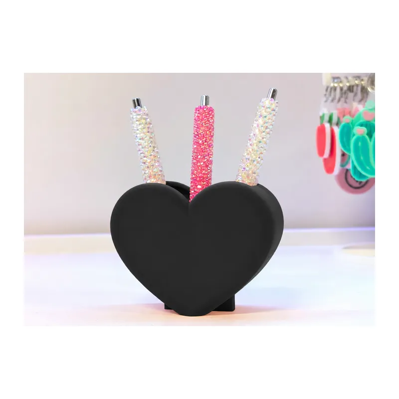 3D Baskı Kalp Şekilli Kalemlik - Masaüstü Organizer - Siyah
