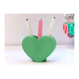 3D Baskı Kalp Şekilli Kalemlik - Masaüstü Organizer - Yeşil