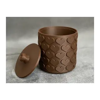 3D Baskı Kalp Desenli Kapaklı Saklama Kutusu - İki Renkli Organizer - Kahverengi