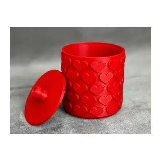 3D Baskı Kalp Desenli Kapaklı Saklama Kutusu - İki Renkli Organizer - Kırmızı