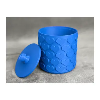 3D Baskı Kalp Desenli Kapaklı Saklama Kutusu - İki Renkli Organizer - Mavi