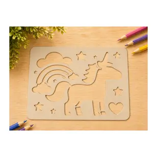 3D Baskı Unicorn ve Gökkuşağı Çizim Şablonu - Desen Kalıbı - Bej