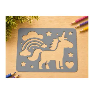 3D Baskı Unicorn ve Gökkuşağı Çizim Şablonu - Desen Kalıbı - Gri