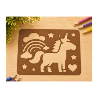 3D Baskı Unicorn ve Gökkuşağı Çizim Şablonu - Desen Kalıbı - Kahverengi