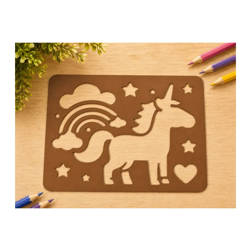 3D Baskı Unicorn ve Gökkuşağı Çizim Şablonu - Desen Kalıbı - Kahverengi