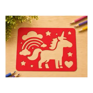 3D Baskı Unicorn ve Gökkuşağı Çizim Şablonu - Desen Kalıbı - Kırmızı