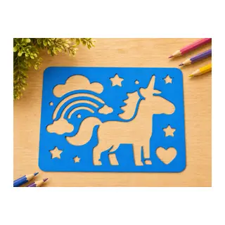 3D Baskı Unicorn ve Gökkuşağı Çizim Şablonu - Desen Kalıbı - Mavi