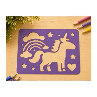 3D Baskı Unicorn ve Gökkuşağı Çizim Şablonu - Desen Kalıbı - Mor