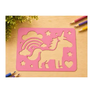 3D Baskı Unicorn ve Gökkuşağı Çizim Şablonu - Desen Kalıbı - Pembe