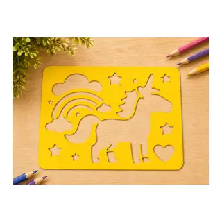 3D Baskı Unicorn ve Gökkuşağı Çizim Şablonu - Desen Kalıbı - Sarı