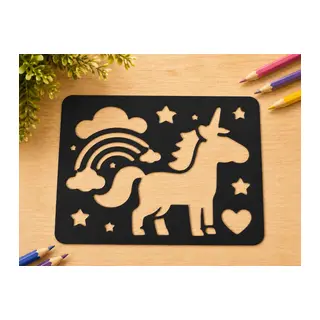 3D Baskı Unicorn ve Gökkuşağı Çizim Şablonu - Desen Kalıbı - Siyah