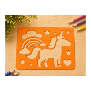 3D Baskı Unicorn ve Gökkuşağı Çizim Şablonu - Desen Kalıbı - Turuncu