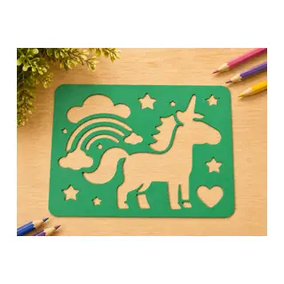 3D Baskı Unicorn ve Gökkuşağı Çizim Şablonu - Desen Kalıbı - Yeşil