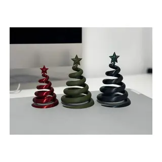 3D Baskı 3lü Spiral Yılbaşı Ağacı Seti Yıldız Tepelikli Masaüstü Süs