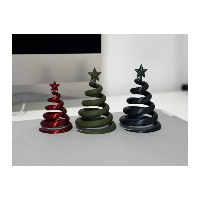 3D Baskı 3lü Spiral Yılbaşı Ağacı Seti Yıldız Tepelikli Masaüstü Süs
