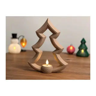 3D Baskı Yılbaşı Ağacı Tealight Mumluk 18 cm Dekoratif Çam Ağacı Şamdan Yeni Yıl Masa Süsü