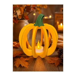 3D Baskı Delikli Balkabağı Fener Tealight Mumluk Sonbahar Cadılar Bayramı Dekoratif Şamdan Turuncu