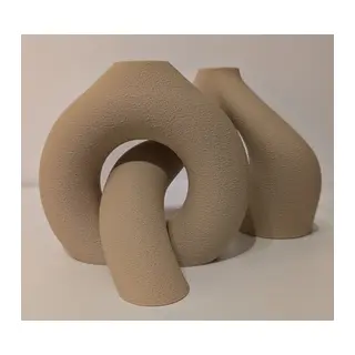 3D Baskı 2li Organik Formlu Vazo Seti Kum Dokulu Modern Kuru Çiçeklik Bej Dekoratif İkili Set