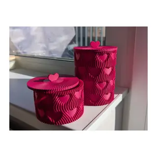 3D Baskı Kalp Kapaklı Dekoratif Saklama Kutusu Takı Aksesuar Organizer Kavanoz Dalgalı Desen Fuşya