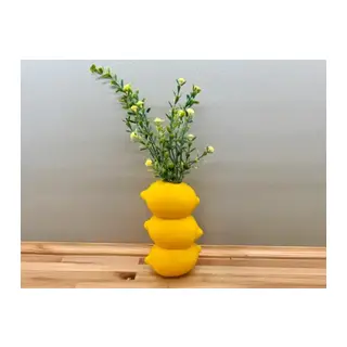 3D Baskı Limon Formlu Dekoratif Vazo Üst Üste Limon Tasarımlı Mutfak Çiçekliği Kuru Çiçek Vazosu Sarı