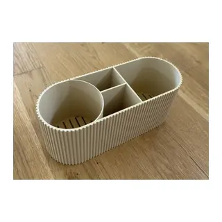 3D Baskı Yivli Oval Masaüstü Düzenleyici Bölmeli Bulaşık Fırçası Sünger Standı Süzdürmeli Lavabo Bej