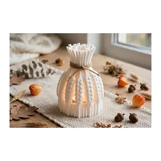 3D Baskı Buğday Demeti Tealight Mumluk Jüt İpli Dekoratif Sonbahar Hasat Feneri Şamdan Masa Süsü