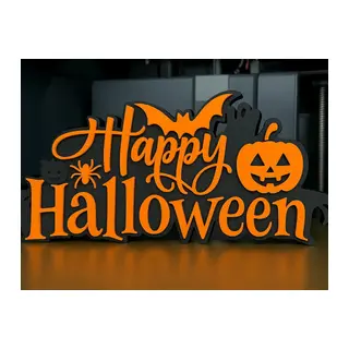 3D Baskı Happy Halloween El Yazısı Masa Süsü Katmanlı Yarasa Balkabağı Örümcek Dekor Turuncu Siyah