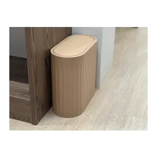 3D Baskı Yivli Oval Çöp Kutusu Sallanır Kapaklı Banyo Tuvalet Mutfak Ofis Kovası 24x12x23 cm Bej