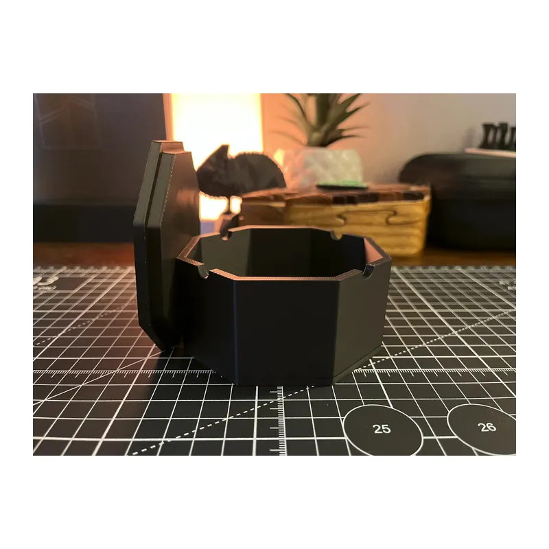 3D Baskı Sekizgen Kapaklı Küllük Menteşeli Rüzgar ve Koku Önleyici Dekoratif Sigara Küllüğü Siyah