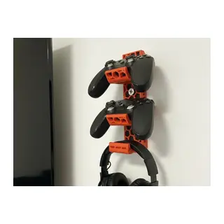 3D Baskı Petek Desenli Duvar Tipi İki Oyun Kolu ve Kulaklık Askısı Turuncu Gaming Odası Düzenleyici