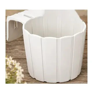 3D Baskı Askılı Balkon Saksısı Dikey Çizgili Dekoratif Çiçek ve Aromatik Bitki Saksısı - Beyaz