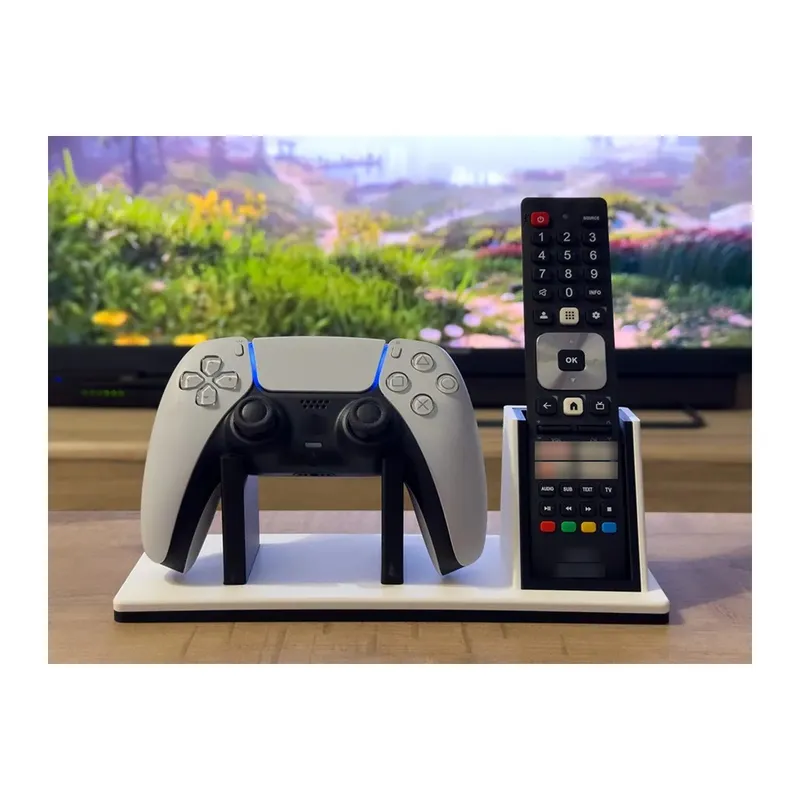 3D Baskı Oyun Kolu ve TV Kumanda Standı Çift Bölmeli Masaüstü Kumanda Tutucu Organizer - Beyaz