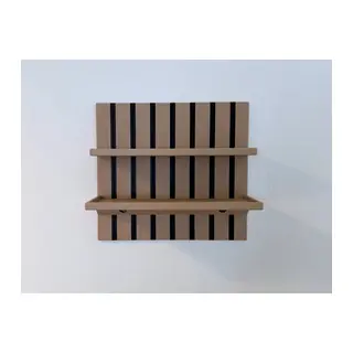 3D Baskı Duvara Monte Çizgili Panel Raf İki Katlı Dekoratif Duvar Rafı Organizer Düzenleyici - Bej