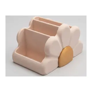 3D Baskı Çiçek Formlu Masaüstü Organizer Makyaj Fırçalığı ve Kalemlik Papatya Desenli Bölmeli - Pembe