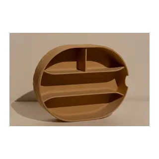 3D Baskı Bölmeli Çok Amaçlı Organizer Banyo ve Masa Üstü Düzenleyici Oval Kutu 22x17 cm Bej