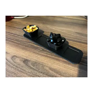 3D Baskı Kaseli Çerezlik Sunum Tepsisi Çizgili Kaseli Atıştırmalık Seti Ceviz ve Kuruyemiş Tabağı Siyah
