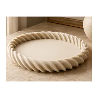 3D Baskı Spiral Kenarlı Yuvarlak Dekoratif Tepsi Bükümlü Kenar Modern Sunum ve Düzenleyici Tepsi Krem
