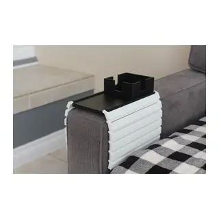3D Baskı Koltuk Kolçağı Tepsisi Esnek Menteşeli Kol Sehpası Bardak ve Atıştırmalık Tutucu Siyah Beyaz
